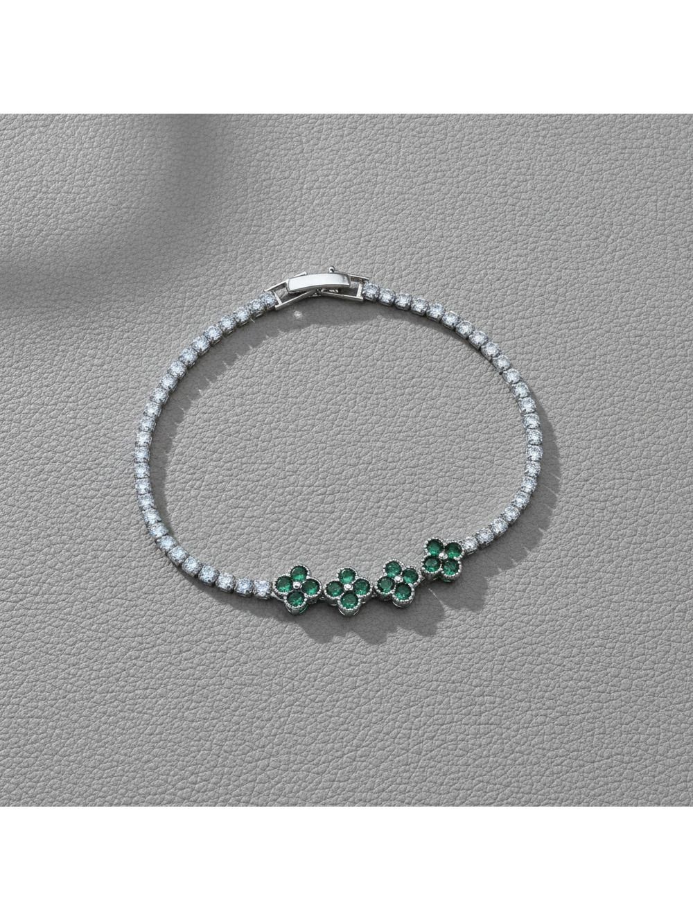 candy+clover green clover and clear crystal silver tone bracelet
